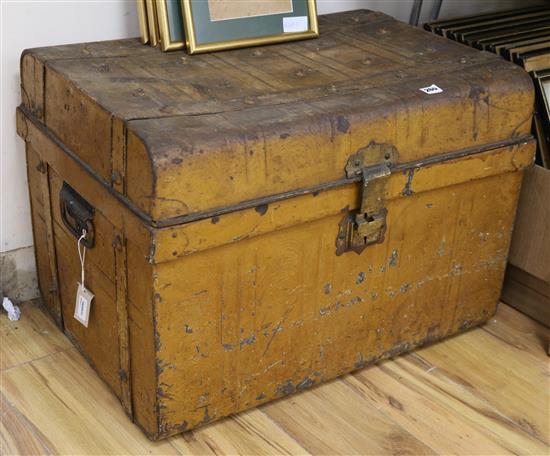 A metal trunk with strapwork